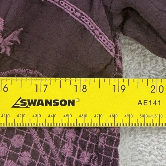 Johnny Was Top S Burgundy Floral Tunic Boho Embroidered V-Neck Long Sleeve - Picture 12 of 13